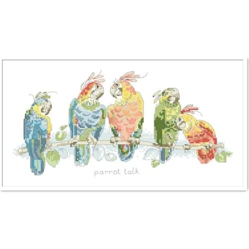 Parrot talk cross stitch kit animal bird 18ct 14ct 11ct white fabric cotton thread embroidery DIY handmade needlework