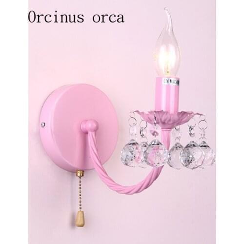 Pink crystal wall lamp childrens room Princess Room Girl Bedroom dining room warm creative white wall lamp free shipping