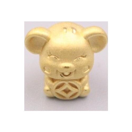 New Pure Solid 24K Yellow Gold Pendant 14x12mm Little Mouse Holding The Coin DIY Accessories Bead