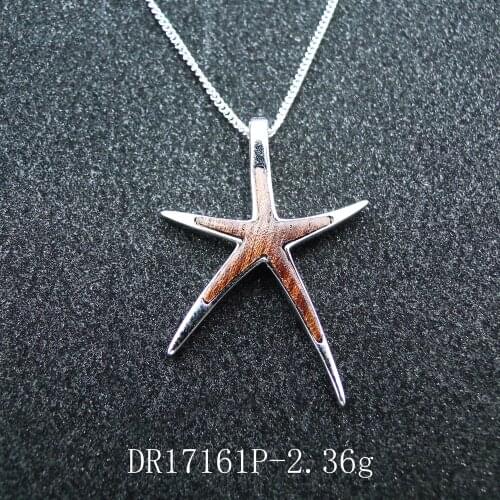 925 Sterling Silver Hawaiian Jewelry KOA Wood Starfish Pendant Necklace For Gift