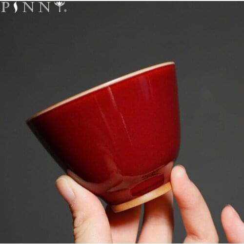 PINNY 85ML Glaze Red Ceramic Master Cup Chinese Kung Fu Teacups Heat Resistant Pigmented Tea Bowl Retro Drinkware