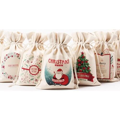 Merry Christmas Bag Cotton Drawstring Gift Bags Kids Gift Candy Bags Pouch Christmas Decoration For Home Party New Year Decor