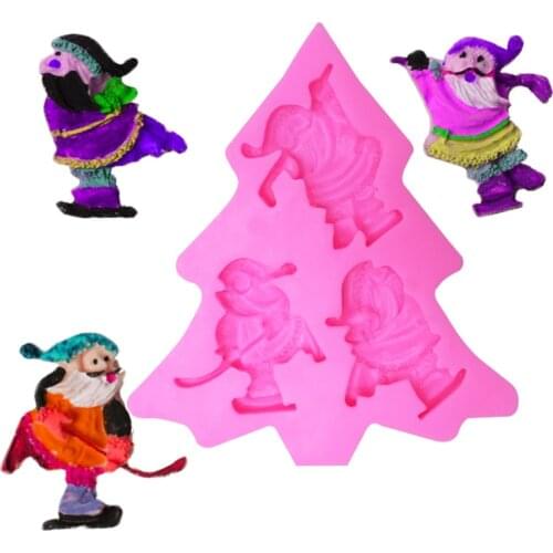 Christmas Non-Stick Mold Silicone 3 Santa Claus Combination Ski Cake Decoration Tool DIY Epoxy Resin Mold Pink Fondant Chocolate