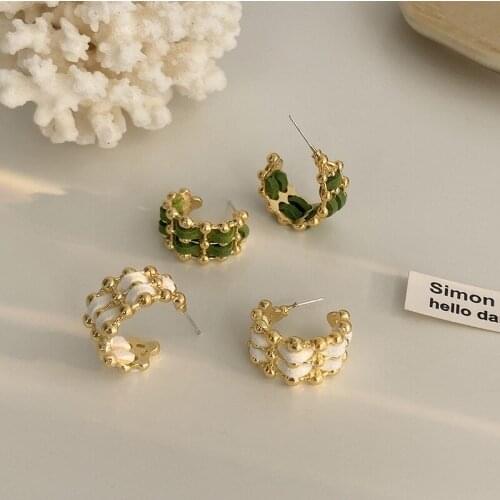 TARCLIY Hollow Metal Flocking Cloth Woven C-Shaped Stud Earring Simple Temperament Women Trendy Earrings Popular Jewelry
