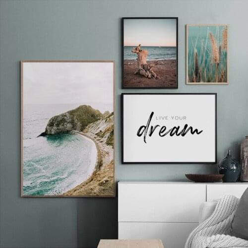 Scandinavian Wall Art Nature Scenery Ocean Beach Wood Reeds Botanical Nordic Canvas Print Painting Sea Poster Decoration Picture