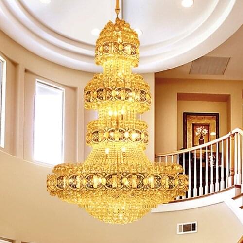 LED Crystal Chandeliers Lighting Fixture Gold Crystal Chandelier Big Modern Chandelier Hotel Clubs Lobby Hall Villa Hanging Lamp