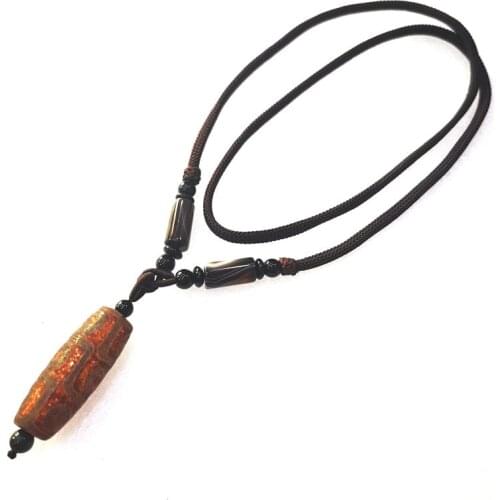 Tibet Dzi Amulet Real Stone Antiqued Nine Eye Dzi Bead Pendants Chain Necklace TNL579