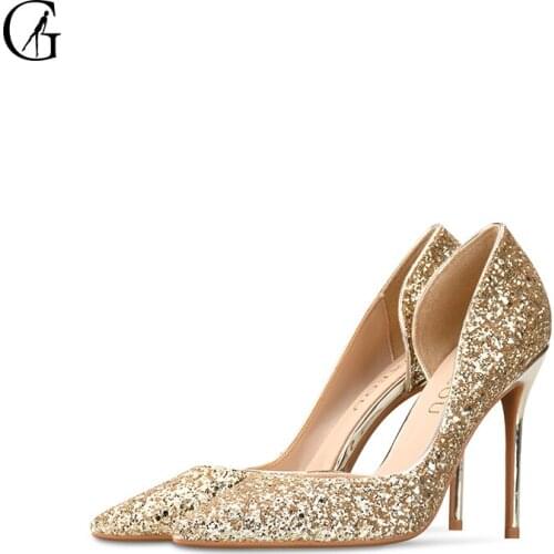 GOXEOU Womens Pumps 8 Colors D'Orsay Gradient Color Glitter Pointed Toe High Heels Wedding Party Fashion Lady Shoes Size 32-46