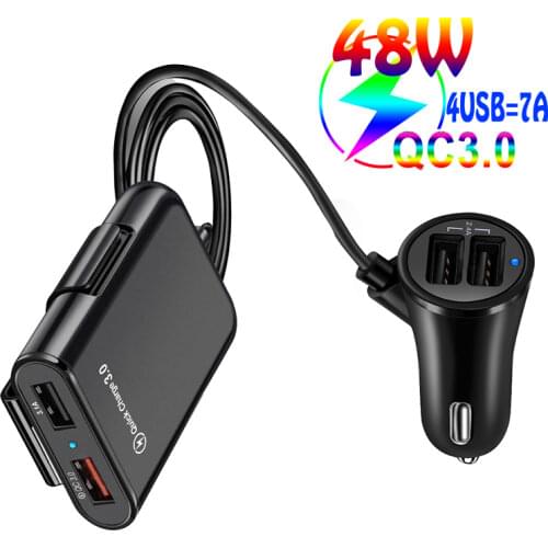 Universal Car Charger With 4 USB Power Ports QC3.0 Charging Adapter Fast Mobilephone Seat Front Rear Car USB Charge Charger