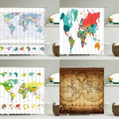 Waterproof World Map Bathroom Shower Curtain Bathroom Shower Curtain Super Long 180 * 200 cm 3D Shower Curtain Set