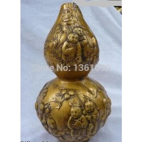 Xd 001233 10"Chinese Folk Bronze carved Lucky lifelike multi- babe Boy gourd Statue