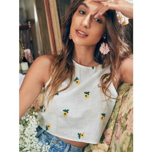 Shimai Fashion 2021 Summer New Women Sweet Fashion Floral Cotton Tank Tops Vintage Sleeveless Female Shirts Chic Vest