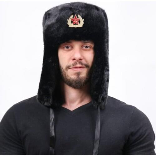 Winter Men Hat Fur Warm Windproof Cap Lei Feng Cap Bomber Faux Fur Ear Flap Caps Black Ski Trooper Trapper Cold Anti Snow Hats
