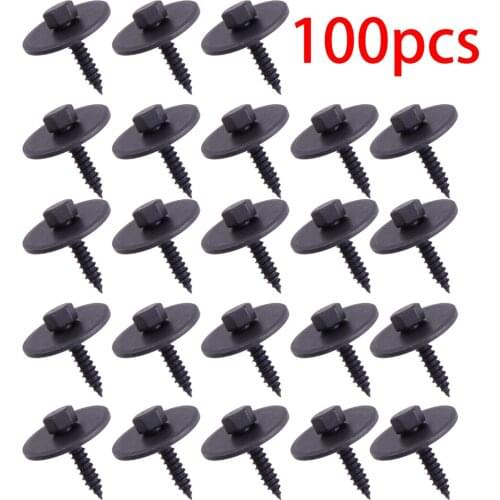 100pcs/Set Black Body Fender Screw Bumper Retainer Clip Bolt Hex Head 25mm for Universal Car