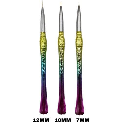 12/10/7mm Acrylic UV Gel Polish Tool Nail Art BrushTip Painting Drawing Manicure Liner Stripe Fish Tail Gradient Pen Design