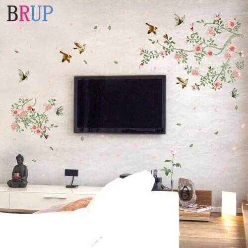 133*85cm Romantic Flower Wall Stickers Birds on The Tree Art Home Decor for Living Room Chinese Style TV Sofa Room Decoration