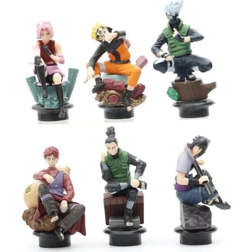 6pcs Sitting Posture Naruto Anime Classic Character Model Doll Action Figure Toy Ches Naruto Uzumaki Collection Accessories Gift