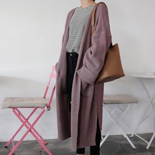 70% Dropshipping!Fashion Womens Jacket Solid Color Long Sleeve Pocket Loose Mid-length Sweater Jacket Autumn Cardigan