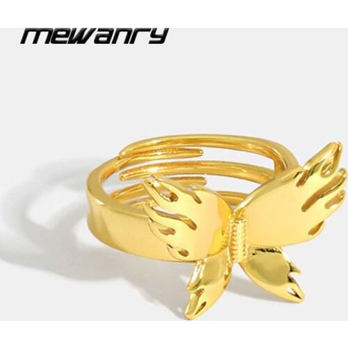 Mewanry 925 Sterling Silver Sweet Butterfly Opening Engagement Rings New Fashion Party Jewelry Birthday Gift for Women Wholesale