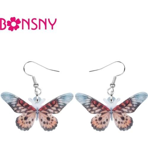 Bonsny Acrylic Brown Papilio Memnon Butterfly Earrings Print Insect Animal Dangle Drop For Women Girls Kid Vintage Gift Jewelry