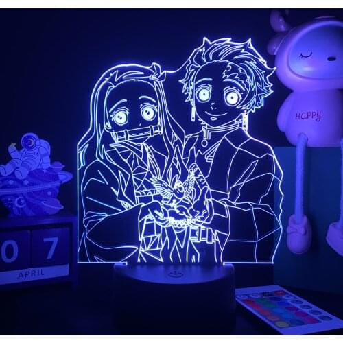 Anime Demon Slayer Figure Led 3D Night Light Agatsuma Zenitsu Kamado Tanjirou Nezuko Figurine Manga Lamp Kids Gift Bedroom Decor