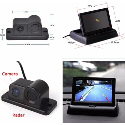 ANSHILONG Car Reverse Parking Camera With Radar Sensor + 4.3" Foldable LCD Rear View Monitor 3 in 1