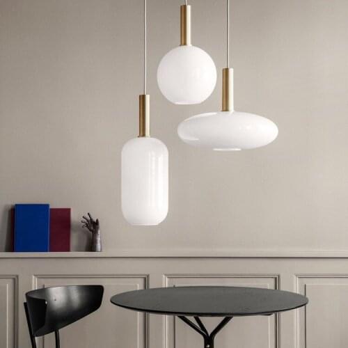 White Glossy Glass LED Chandelier Dining Room Living Room Bedroom Study Bar Decoration Chandelier Nordic Modern E27