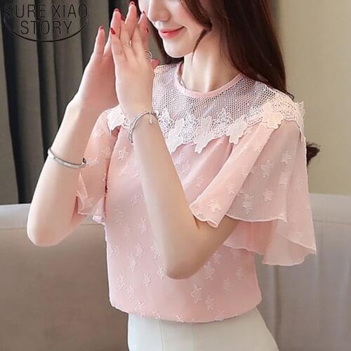 Chemisier Femme New Arrival Women Short Sleeve Solid Women Tops Summer Chiffon Blouse Office Lady Loose Pullover Shirt 8613 50