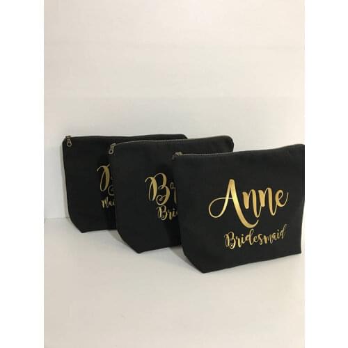 Black custom names wedding bride Bridesmaid Makeup Gift Make Up comestic Bags Maid of Honour Bridal Party gifts