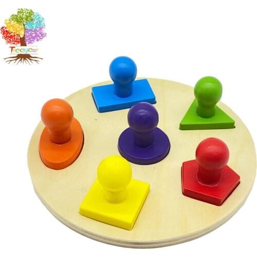 Treeyear Deluxe Jumbo Knob Puzzle Geometric Colorful Puzzle Board 6 Shapes Kids Early Learning Educational and Development Toy