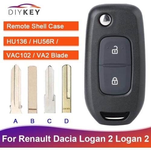DIYKEY 2 Button Flip Remote Control Car Key Shell Case for Renault Dacia Logan 2 Logan II 2018 2019 2020 Fob HU136 HU56 Blade