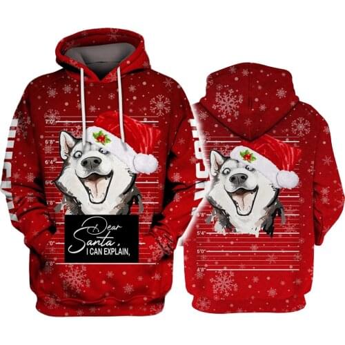 Husky Dear Santa I Can Explain 3D Hoodies Printed Pullover Men For Women Funny Sweatshirts Christmas Sweater