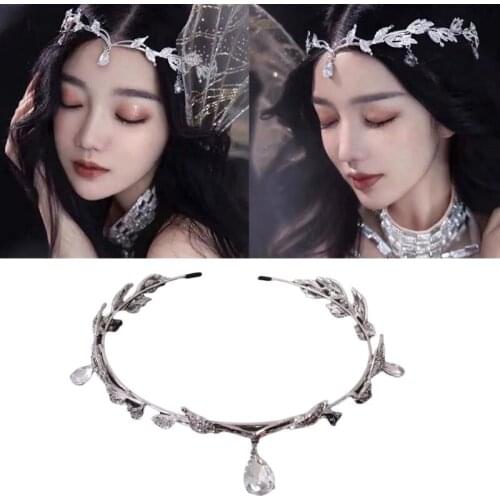 Crystal Pendant Headband Luxury Rhinestone Crown Vintage Style Teardrop Forehead Headpieces Bridal Hair Accessories