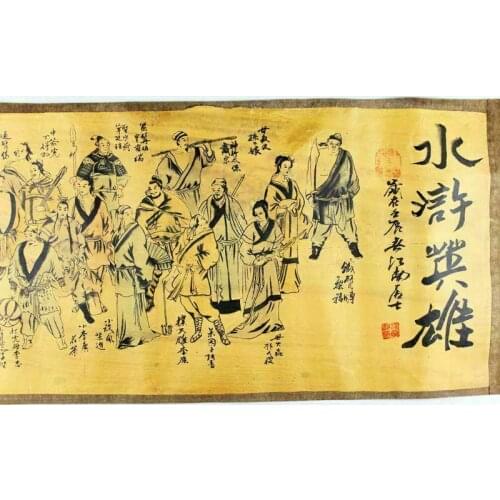 Old Chinese calligraphy painting scroll “Heroes of the Water Margin” painting