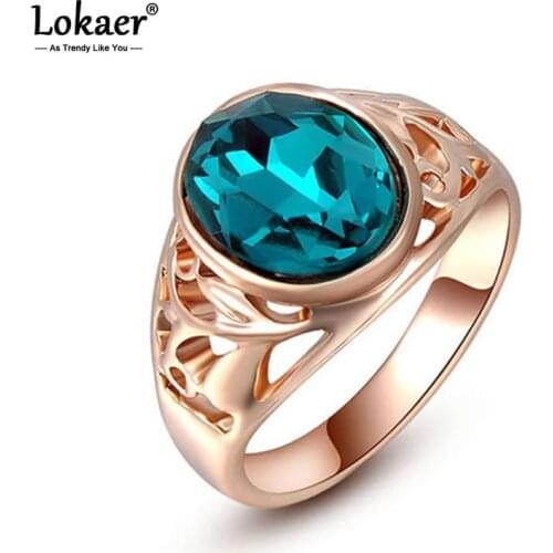 Lokaer Classic Oval Blue Cubic Zirconia Wedding Rings For Women Trendy Rose Gold Engagement Ring Jewelry Anillo L2010279280