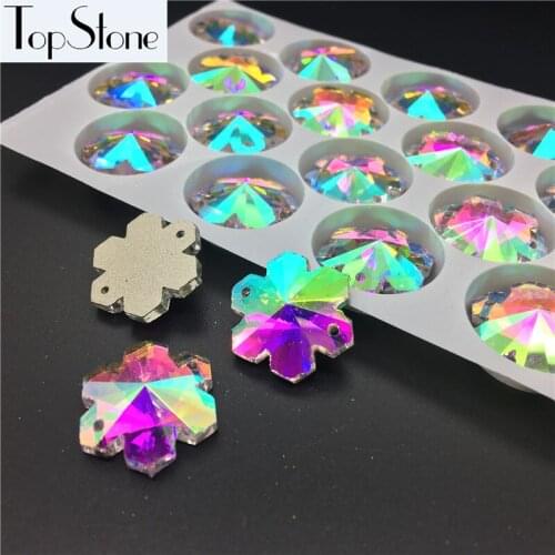 Crystal AB Snowflake sew on stones18mm Sewing glass Crystal beads Flatback 2 holes Jewelry Dress Making