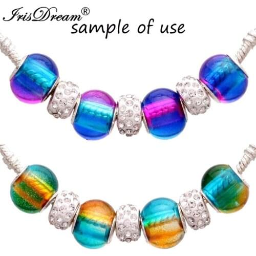 10PCS Lot Fluoresce Big Hole Round Loose Murano Spacer Crystal Glass Beads Fit Pandora Charms Bracelet For DIY Jewelry Necklace