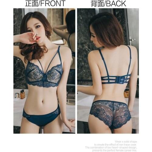 Backless Bra Lace Gathered No Rims on The Small Bra Breast Holding Underwear Suit Female Sexy Bra Panty Set Ingerie Set