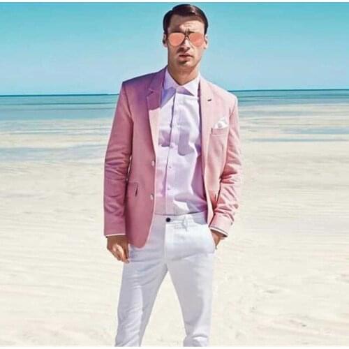 Linen Mans Suits For Wedding Groom Tuxedos Slim Fit Bridegroom Suits Prom Dresses Blazer Best Man Wear 2 Pieces (Jacket+Pants)