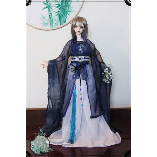 1/3 Scale BJD Clothes Blue Hanfu Ancient Costume Dress Samurai Outfit For BJD/SD SD13 Girl Doll B0219