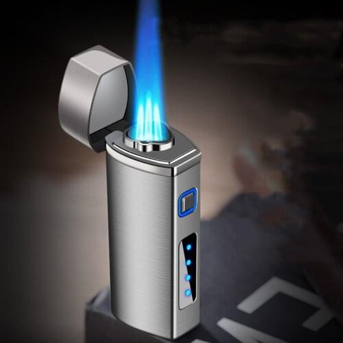 Metal USB Triple Torch Gas Window LED Jet Cigar Lighter Three Nozzle Turbo Windproof BBQ Lighter Smoking Cigarette Accessorires