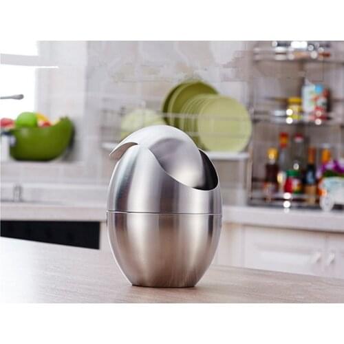Waste Bins Stainless steel egg-shaped trash can Car shaking desk storage bucket Household INOX Waste Bins
