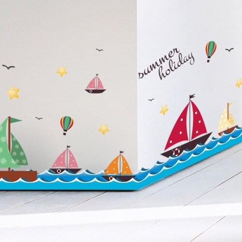 Sailboat on the sea Wall Stickers for kids Childrens room Living room Bedroom home Baseboard decoration Mural Decals wallpaper