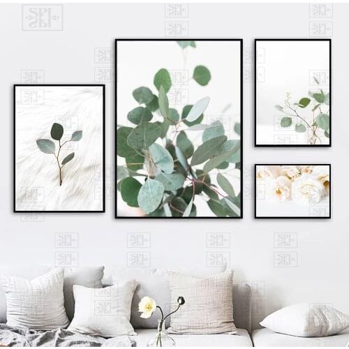 Nordic Lavender Eucalyptus Leaves Rose Poster Botanical Canvas Painting Farmhouse Wall Art Pictures for Living Room Home Decor