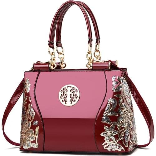 2020 new fashion womens one shoulder handbag patent leather embroidered straddle bag purses and handbags luxury designer