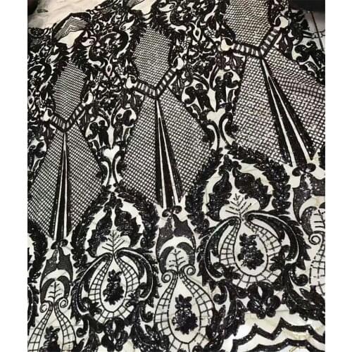 New Design Nigerian Lace Fabric WIth Sequins 2017 Champaign black/white/purple French Tulle Glitter Lace Fabric For Wedding