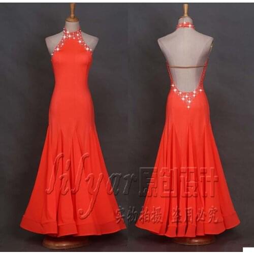 Ballroom Dance Dress Standard Skirt Competition Dress Costumes Performing Dress Customize New Arrival Adult Children Orange Slim