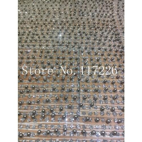 On sale embroidery african tulle mesh fabric with glitter and plenty beads sequins glued for party dress in silver and black