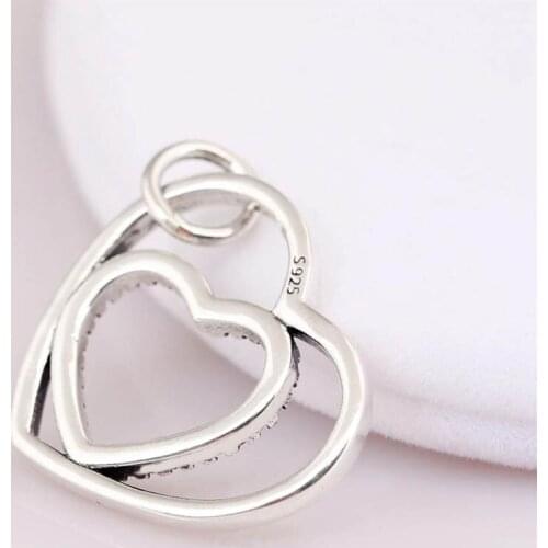 S925 Sterling Silver Necklace for Women Heart To Heart Pendant Necklace Clear CZ Pave Crystals fit Lady Jewelry