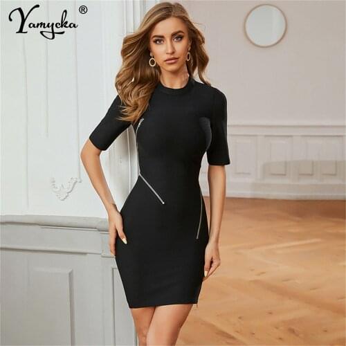 Sexy y2k Black Irregular zipper summer bandage dress evening prom dresses for women 2021 party night club elegant bodycon dress